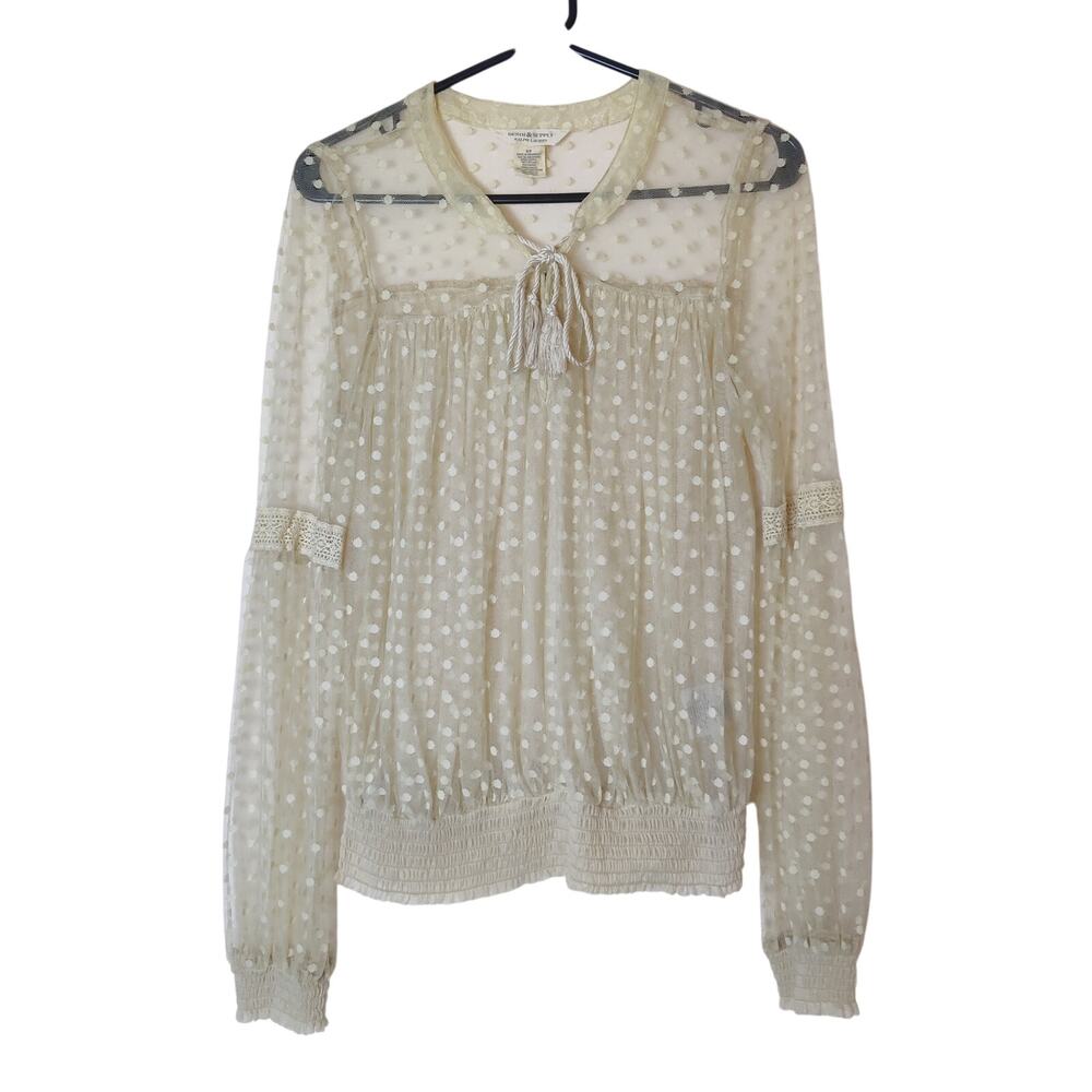 Denim & Supply Sheer Cream Mesh Polka Dot Romantic Victorian Fairy Blouse Small